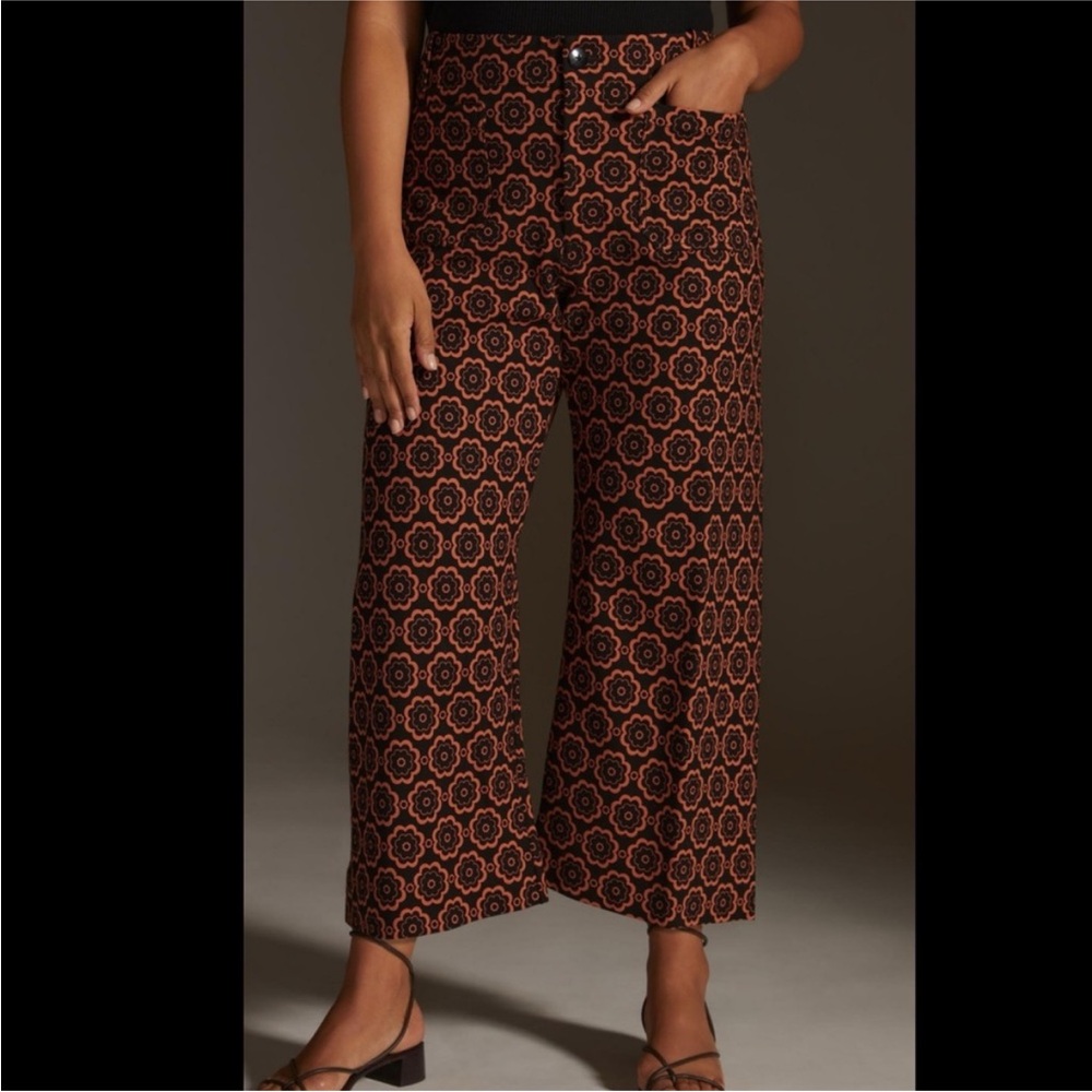 Anthropologie | Maeve Collette Pant in Orange/Black Geo Print